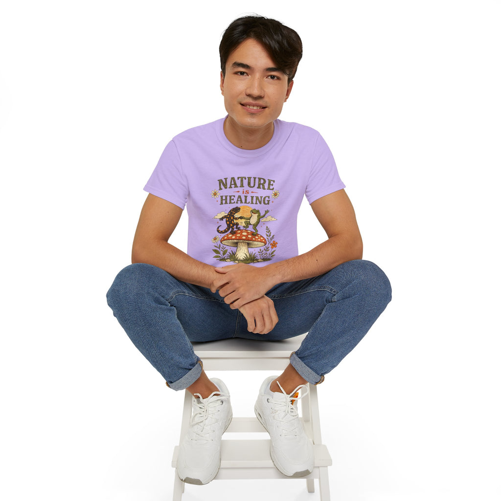 Nature Is Healing T‑Shirt — Retro Mushroom & frog lizard Graphic Tee