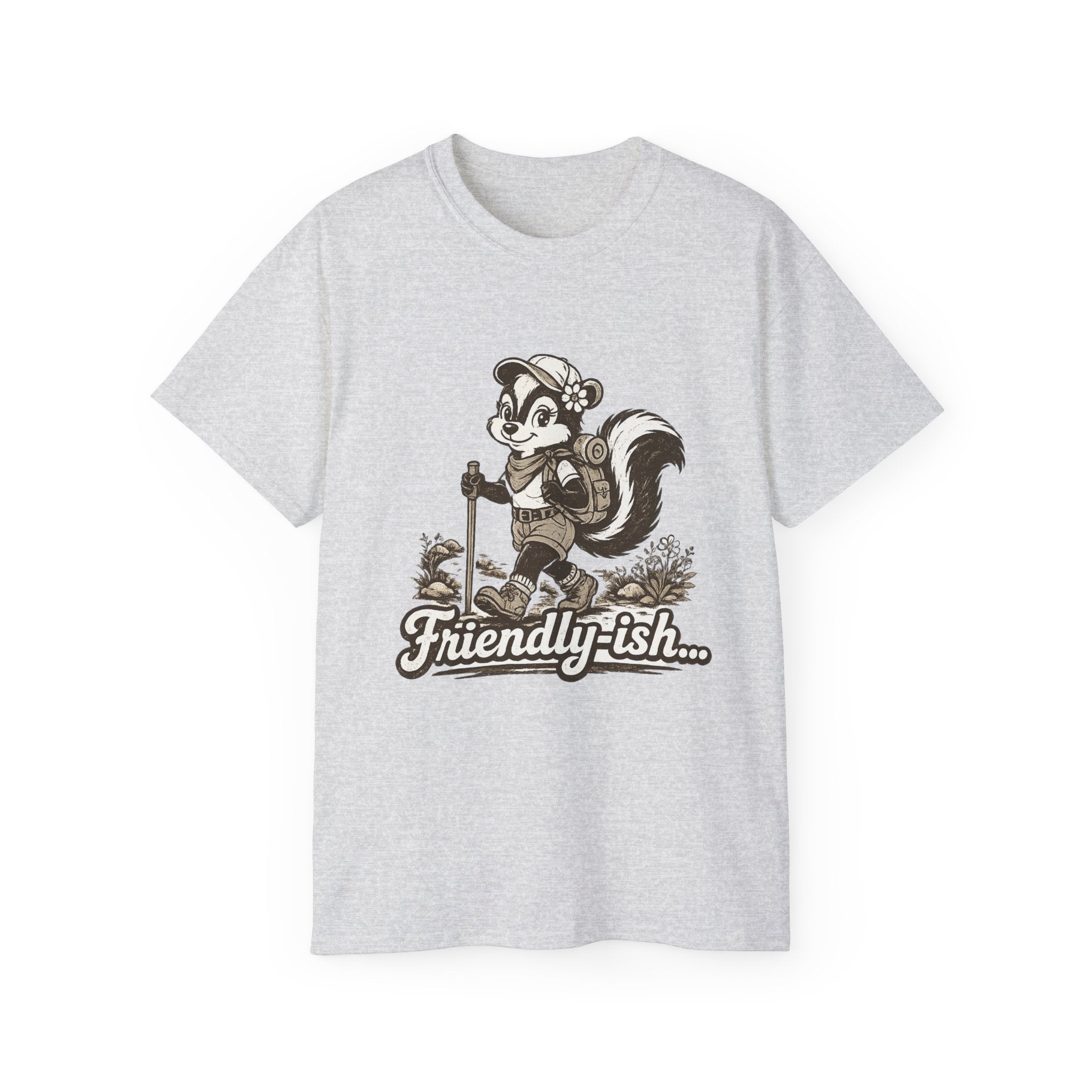 Friendly-ish Woman's Hiking Skunk Tee — Retro Outdoors Graphic T-Shirt